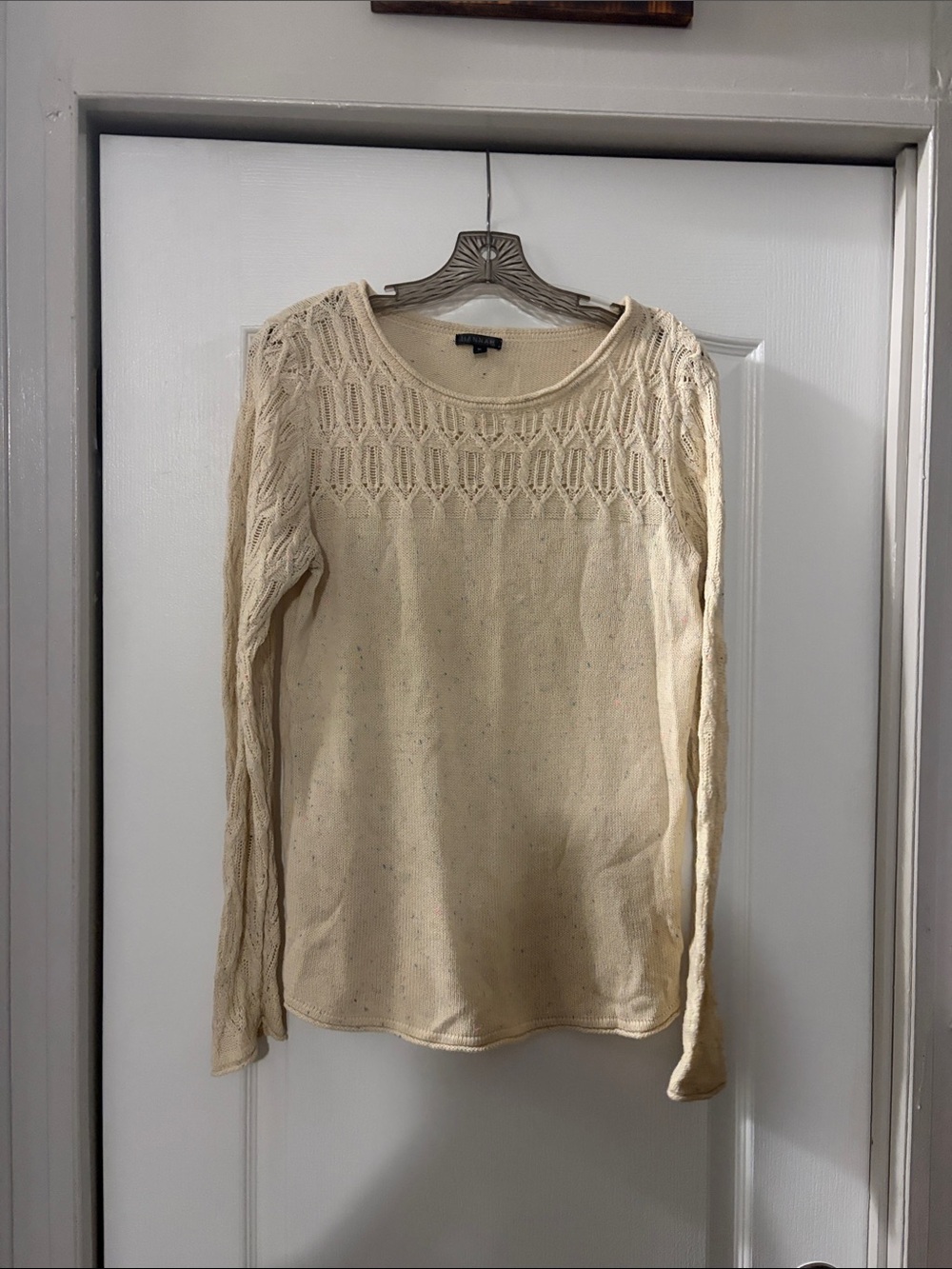 Hannah Cream Openwork Yoke Knit Long-Sleeve Top